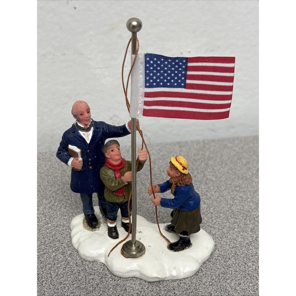 RARE Vintage 2003 Lemax Coventry Cove Raising The Flag Figurine, Teacher, Pupils